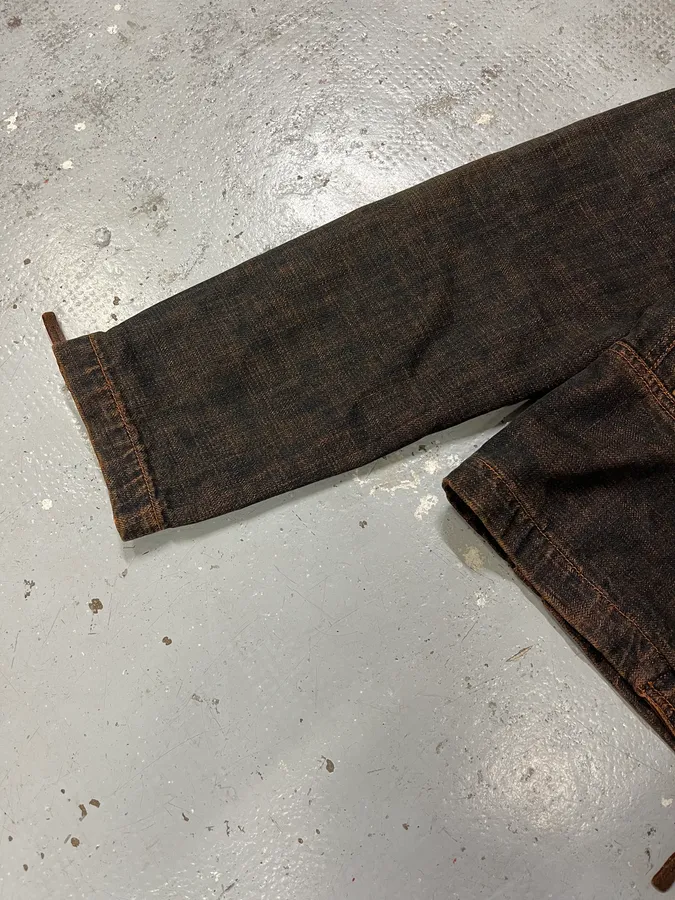 2000s Cavalli Faded Orange Black Denim Jacket - Image 7