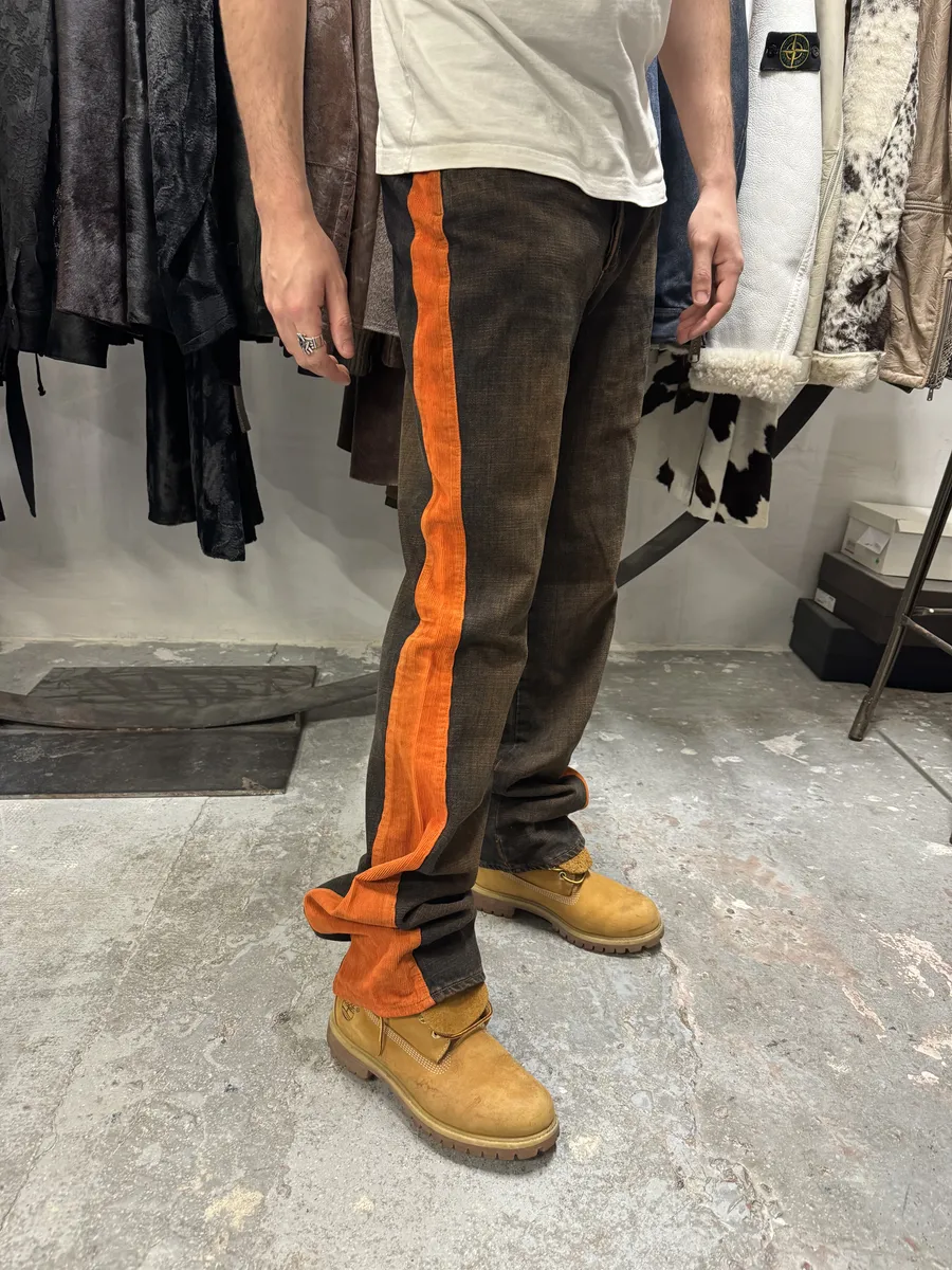 2000s Cavalli Faded Orange Velvet Line Denim Jeans - Image 2