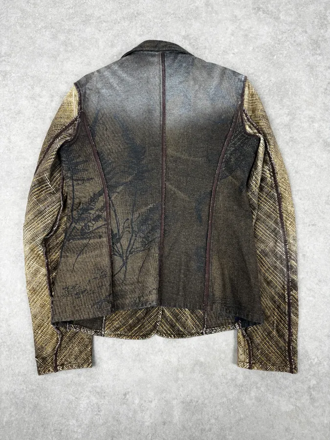 2000s Cavalli Faded Tattoo Wheat Blazer Jacket - Image 4