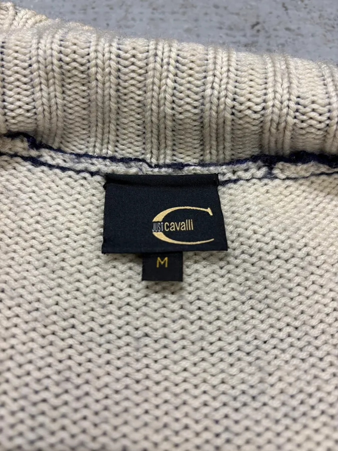 2000s Cavalli Fantasy Blue Zip-Up Wool Sweater - Image 7