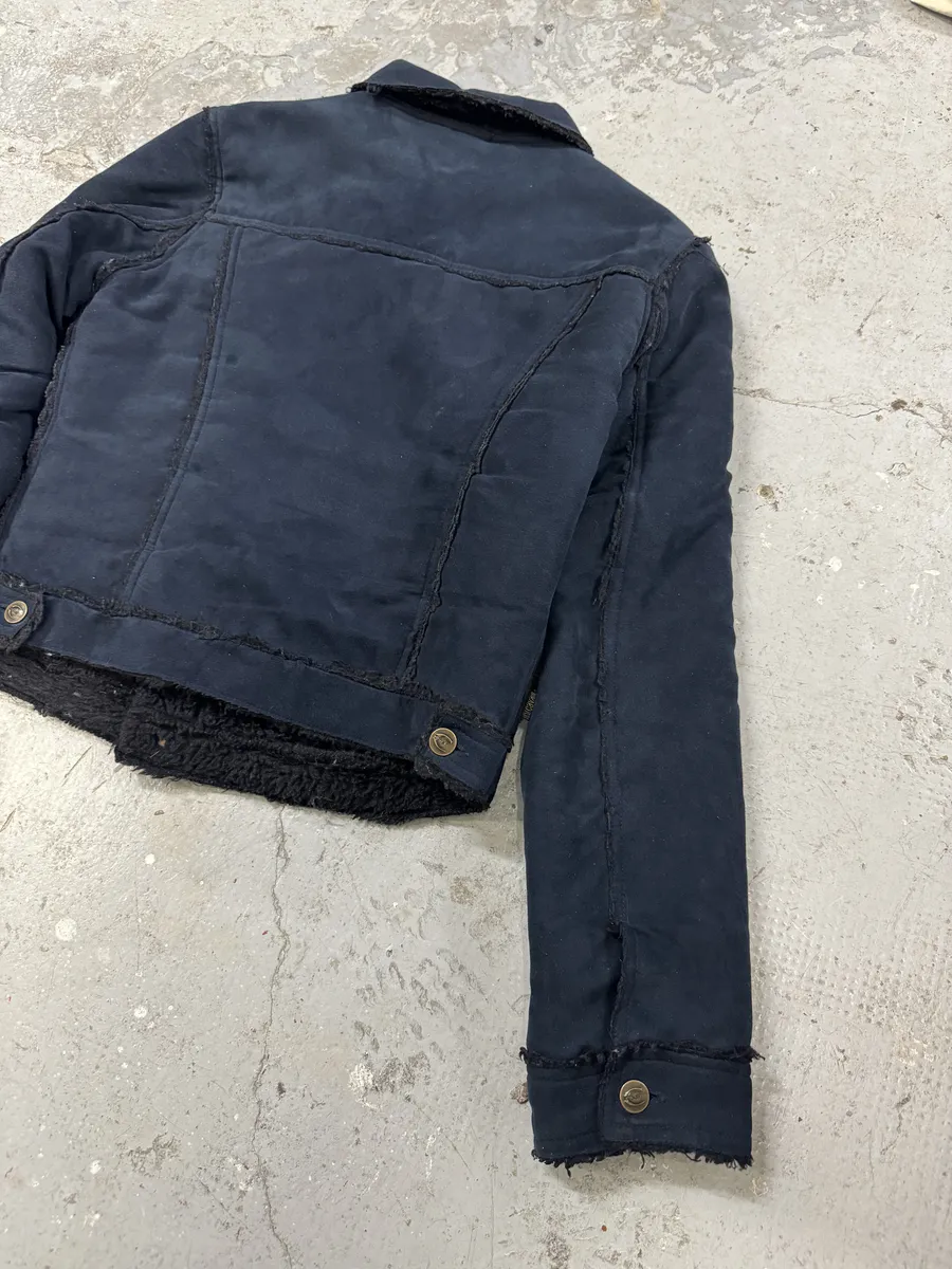 2000s Cavalli Faux Fur Distressed Rebel Blue Jacket - Image 4