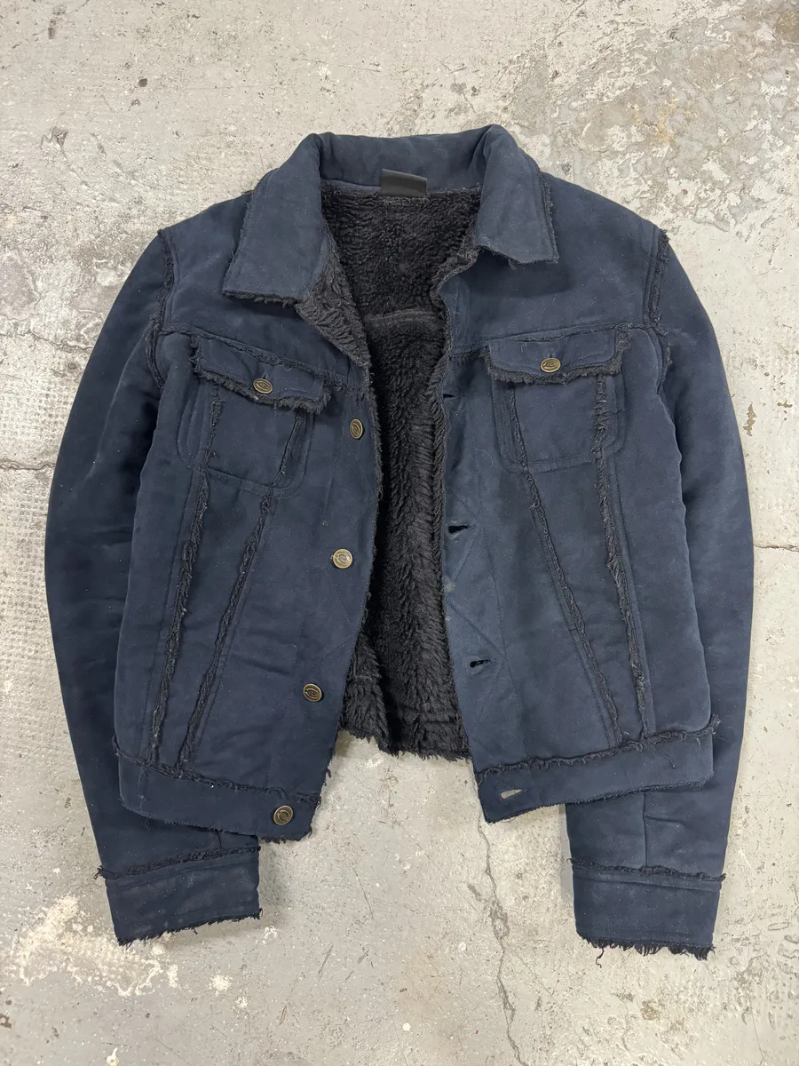2000s Cavalli Faux Fur Distressed Rebel Blue Jacket - Image 9