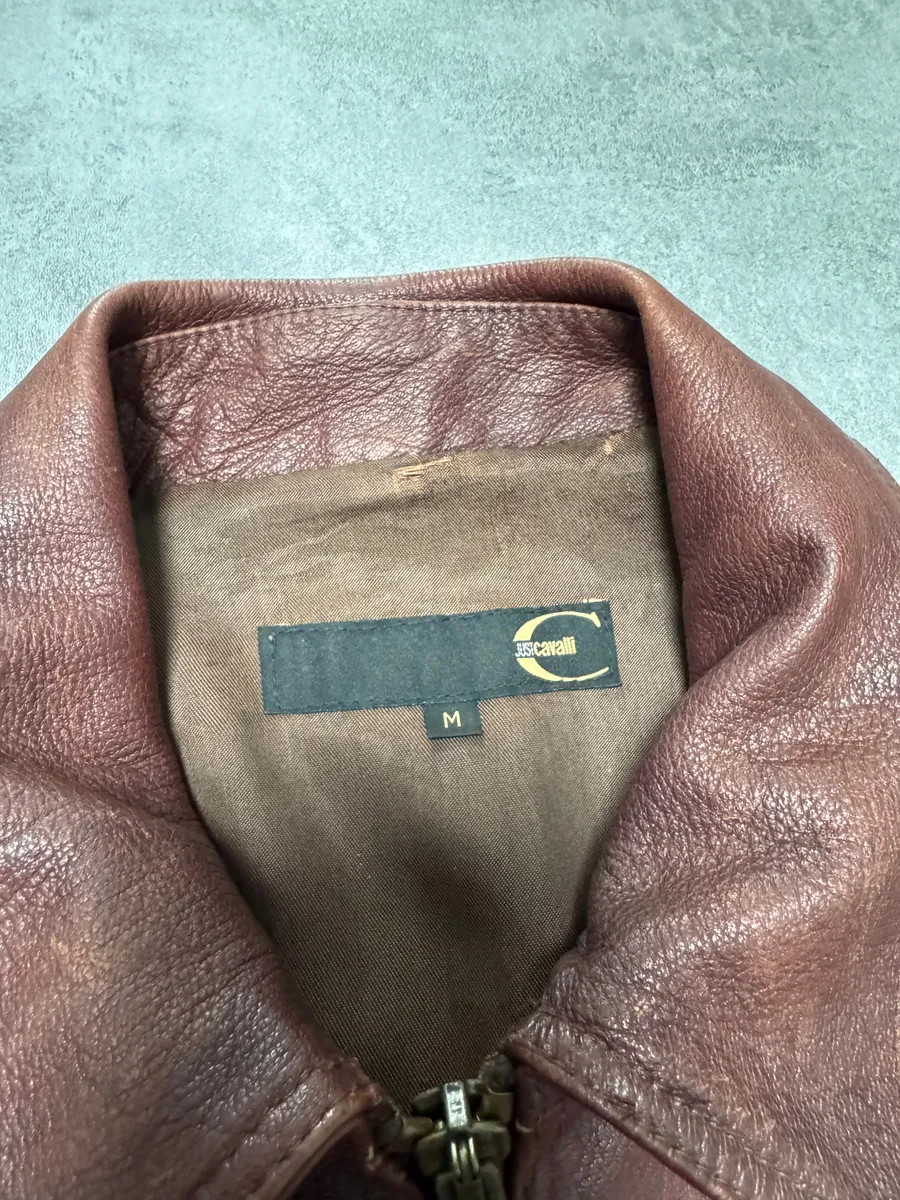 2000s Cavalli Fight Club Faded Burgundy Leather Jacket - Image 6