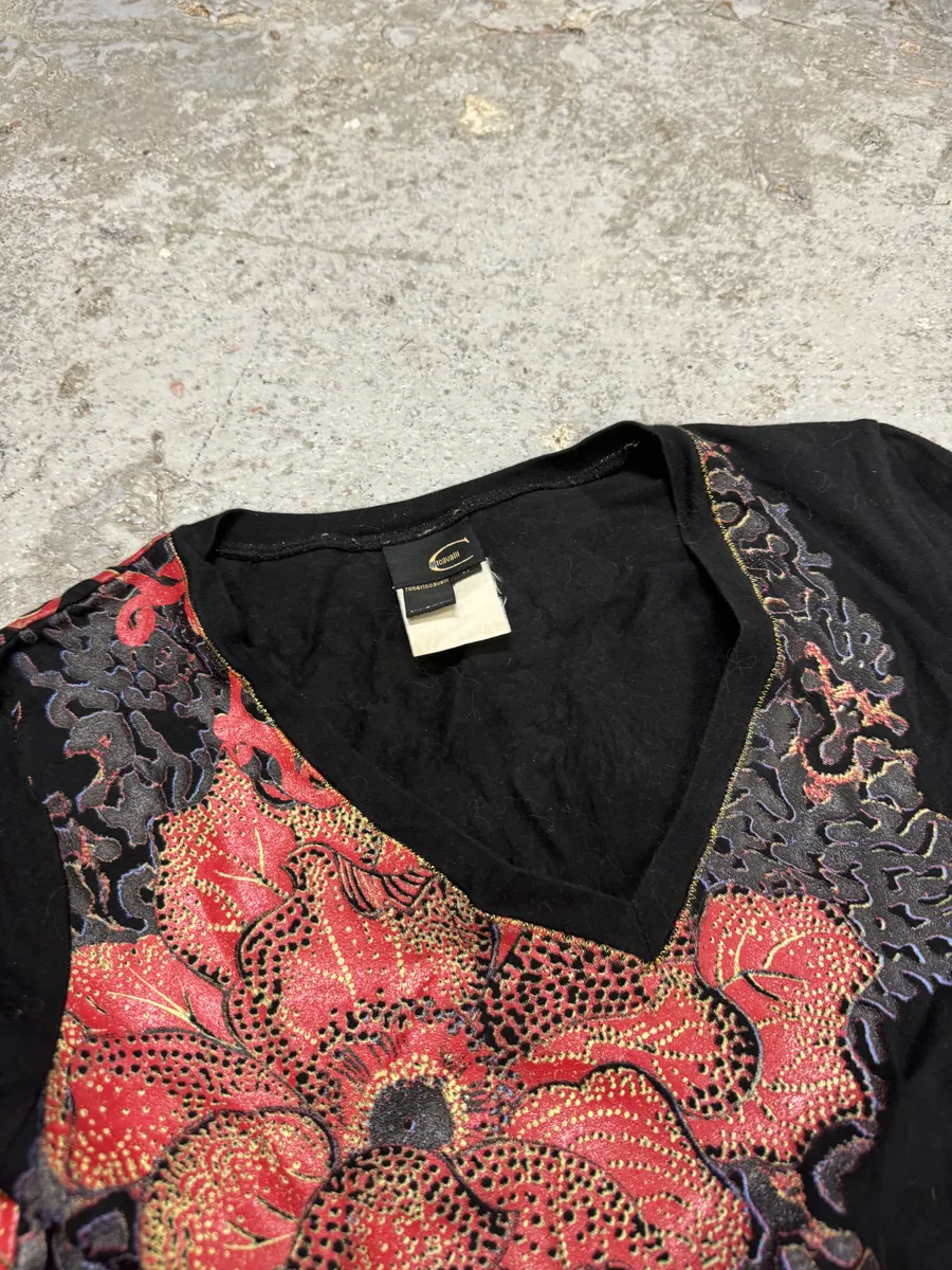 2000s Cavalli Floral V Neck Black Longsleeves - Image 5