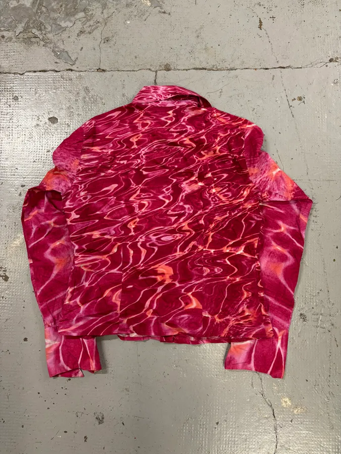 2000s Cavalli Fuchsia Pink Wave Abstract Tie-Dye Shirt - Image 5