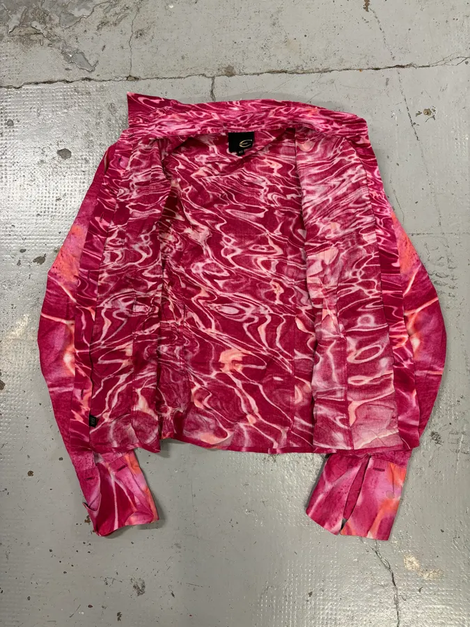 2000s Cavalli Fuchsia Pink Wave Abstract Tie-Dye Shirt - Image 7
