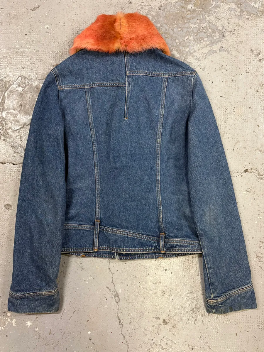 2000s Cavalli Fur Collar Blue Denim Jacket - Image 7