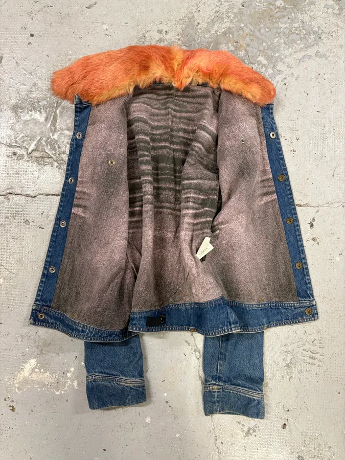 2000s Cavalli Fur Collar Blue Denim Jacket - Image 8