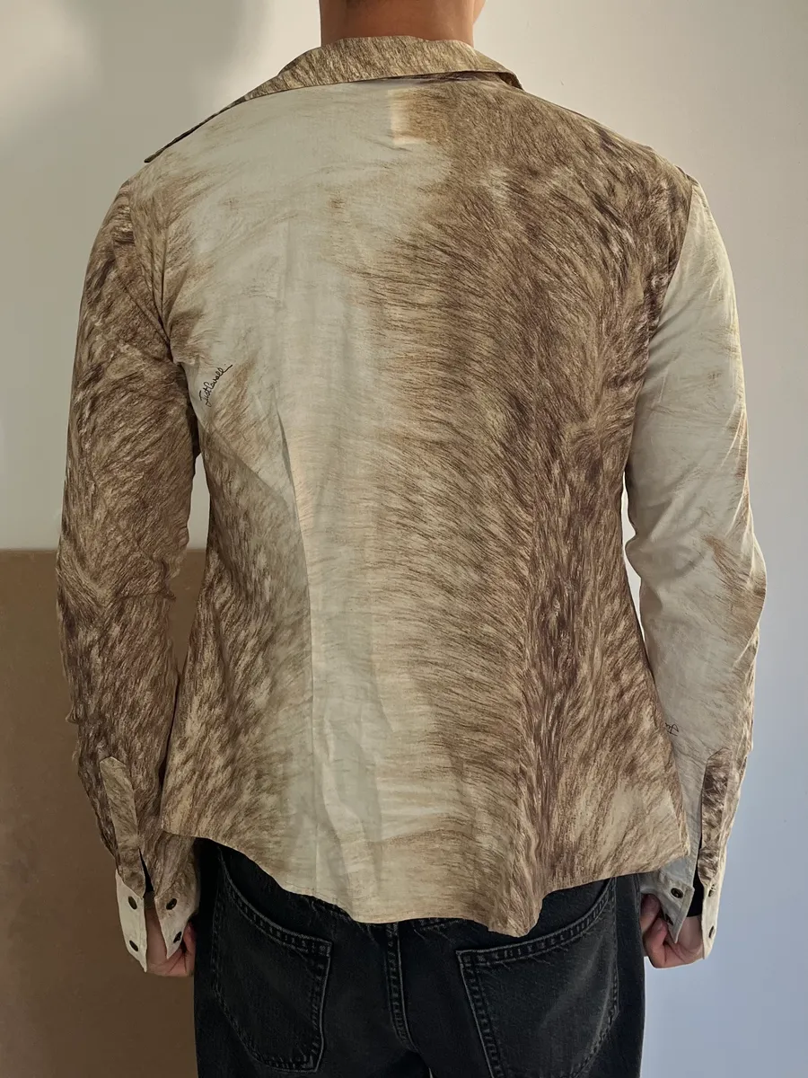 2000s Cavalli Fur Movement Beige Shirt - Image 3