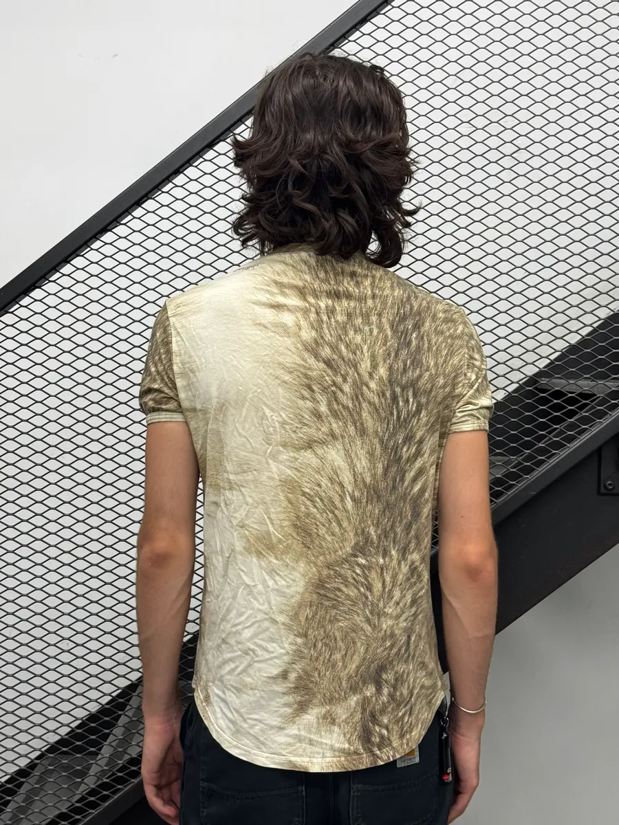 2000s Cavalli Fury Wolf Effect Beige T-Shirt - Image 3