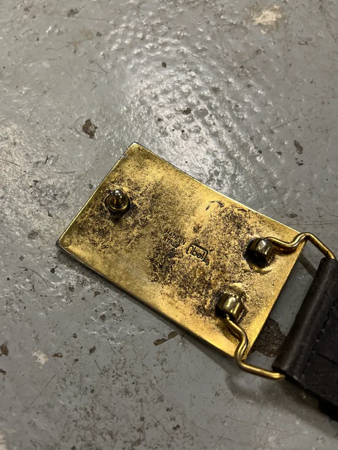 2000s Cavalli Golden Brut Rectangle Black Leather Belt - Image 9