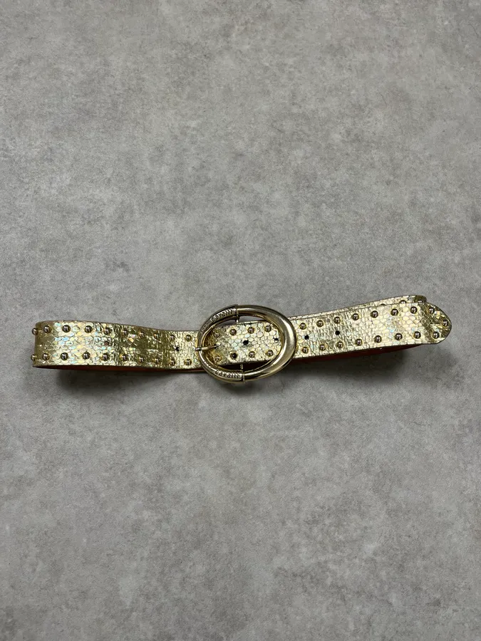 2000s Cavalli Golden Crocodile Effect Leather Belt - Image 3