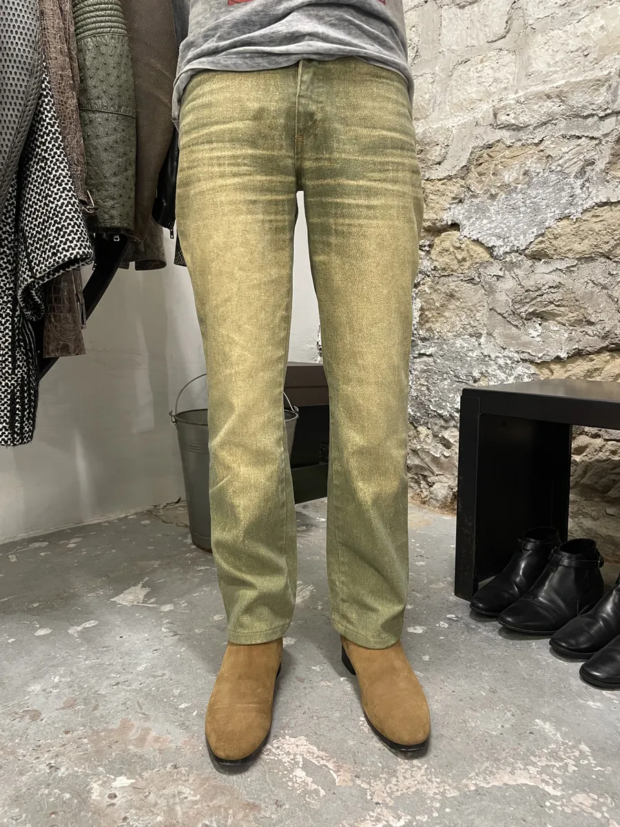 2000s Cavalli Green Sun Faded Pants - Image 2