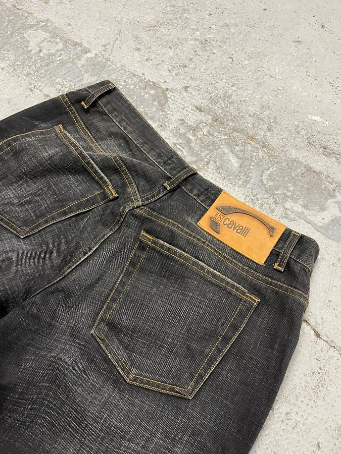2000s Cavalli Grey & Black Faded Straight Denim Jeans - Image 9
