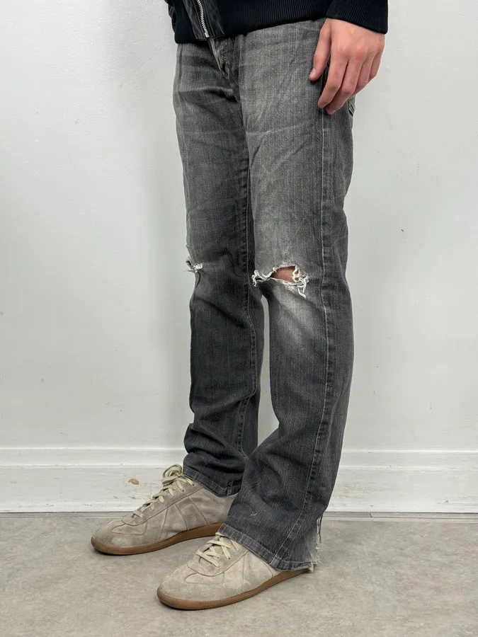 2000s Cavalli Grey Distressed Bootcut Jeans - Image 3