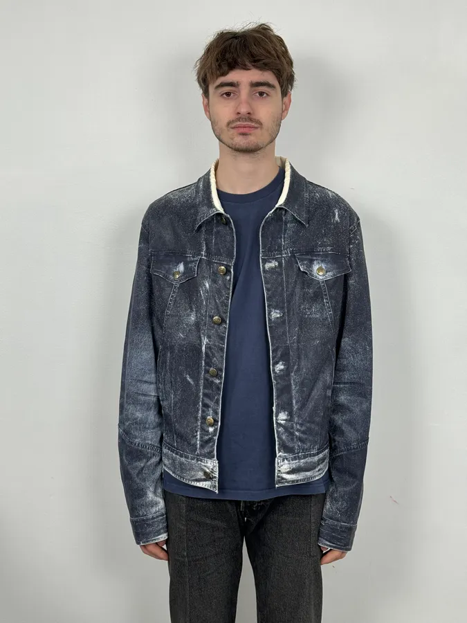 2000s Cavalli Grey Eroded Denim Jacket - Image 2