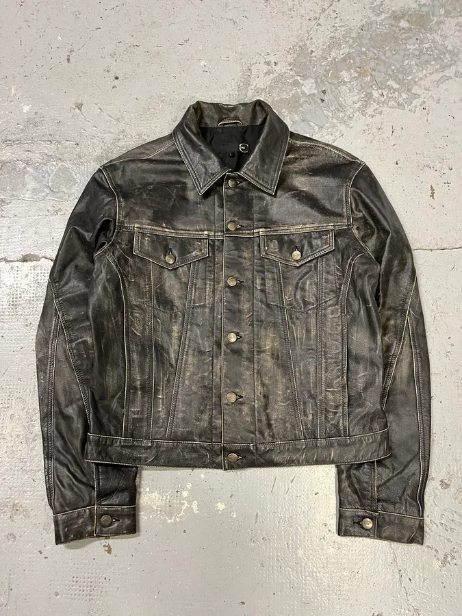 2000s Cavalli Grey Eroded Leather Jacket