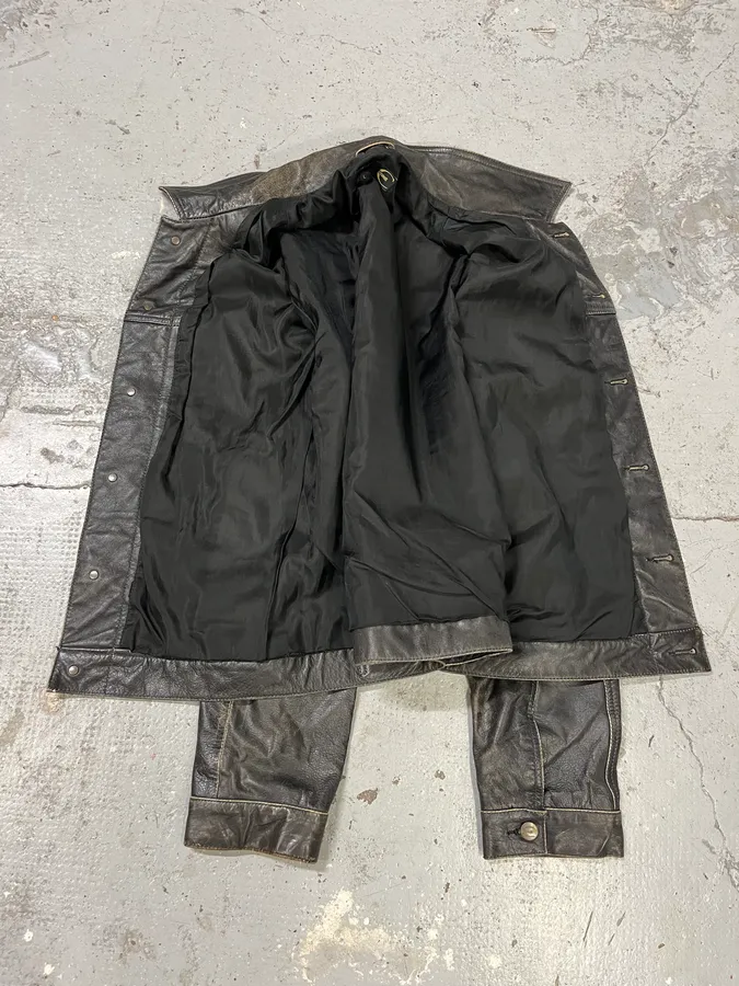 2000s Cavalli Grey Eroded Leather Jacket - Image 11