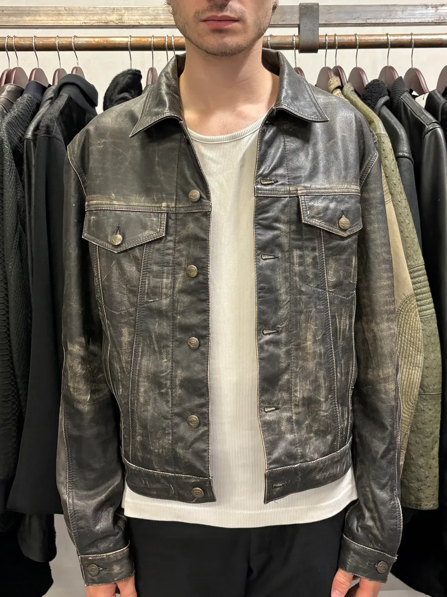 2000s Cavalli Grey Eroded Leather Jacket - Image 2