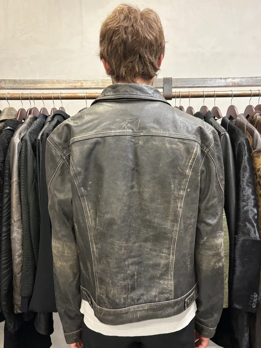 2000s Cavalli Grey Eroded Leather Jacket - Image 3