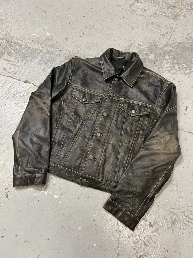 2000s Cavalli Grey Eroded Leather Jacket - Image 4