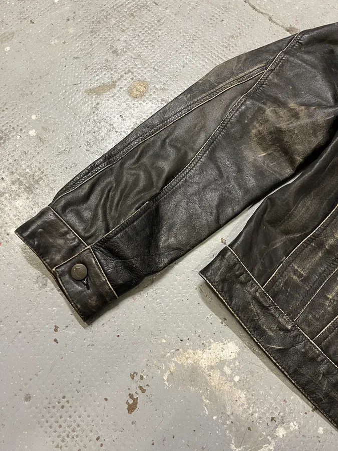 2000s Cavalli Grey Eroded Leather Jacket - Image 6