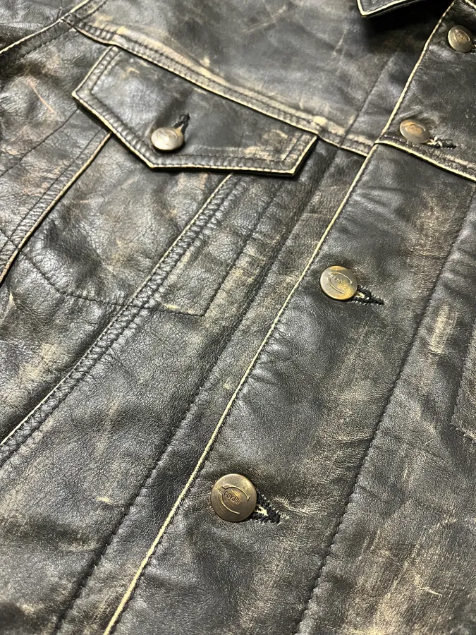 2000s Cavalli Grey Eroded Leather Jacket - Image 7