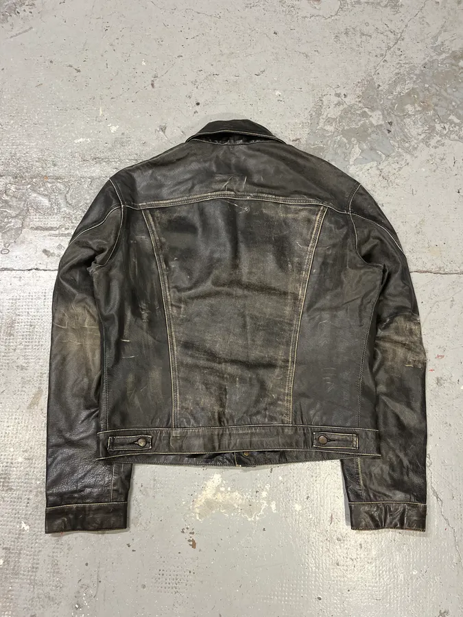 2000s Cavalli Grey Eroded Leather Jacket - Image 8