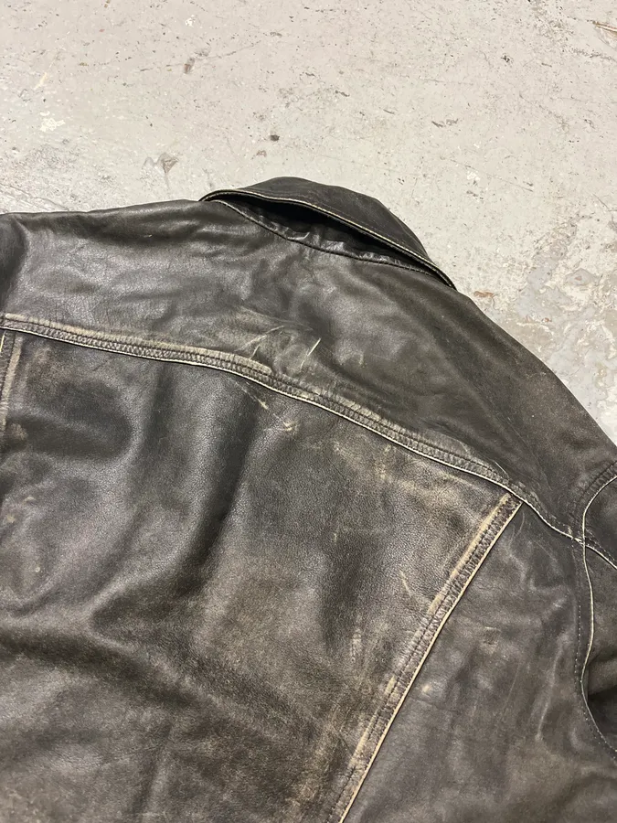 2000s Cavalli Grey Eroded Leather Jacket - Image 9