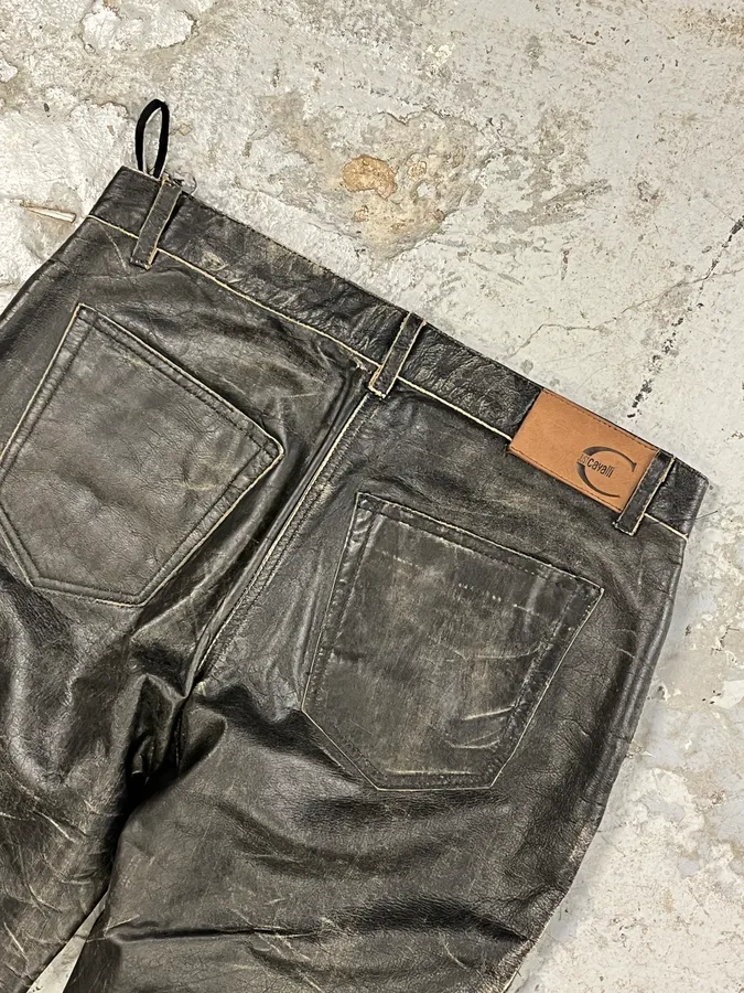 2000s Cavalli Grey Eroded Leather Pants - Image 10