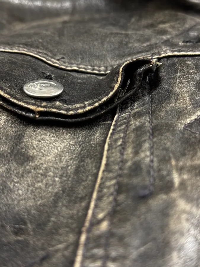 2000s Cavalli Grey Eroded Leather Trucker Jacket - Image 11