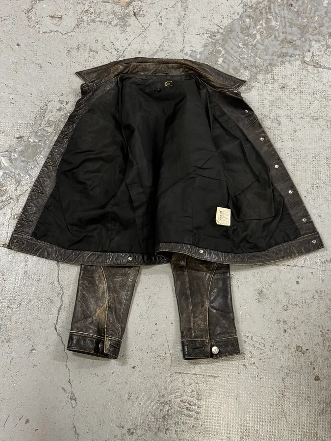 2000s Cavalli Grey Eroded Leather Trucker Jacket - Image 7