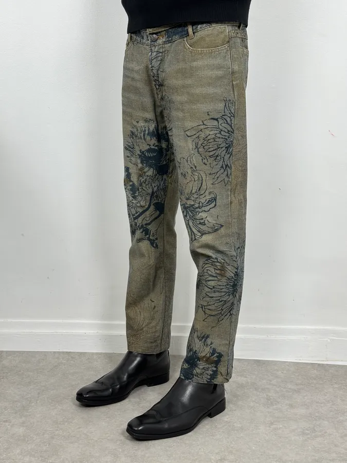 2000s Cavalli Grey Floral Denim Jeans - Image 2