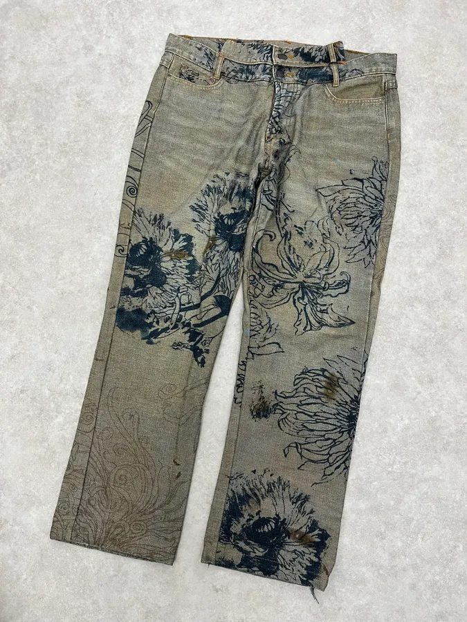 2000s Cavalli Grey Floral Denim Jeans - Image 5