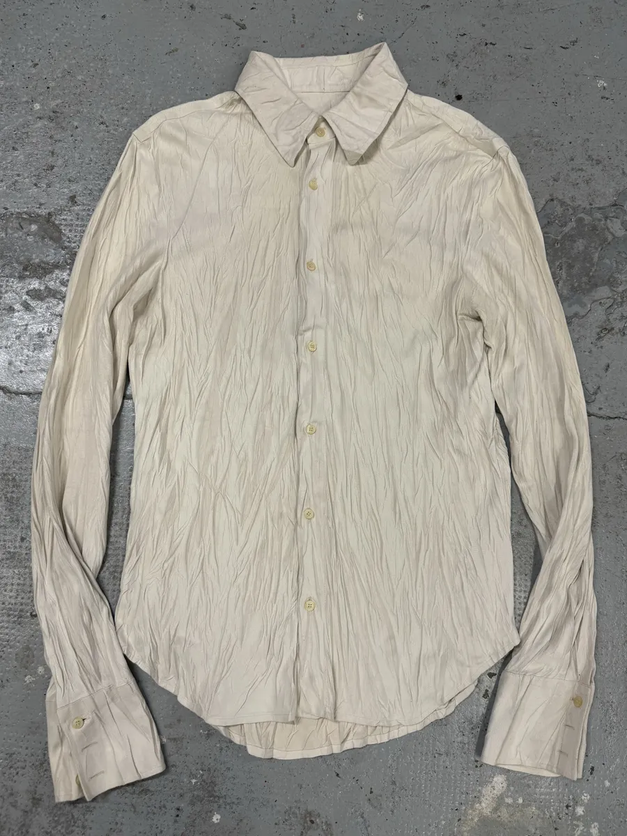 2000s Cavalli Irregular White Plissed Leather Shirt