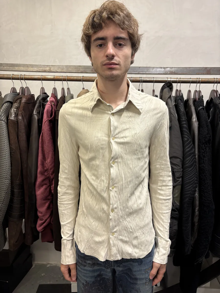 2000s Cavalli Irregular White Plissed Leather Shirt - Image 2