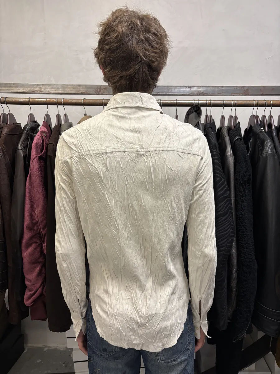 2000s Cavalli Irregular White Plissed Leather Shirt - Image 3