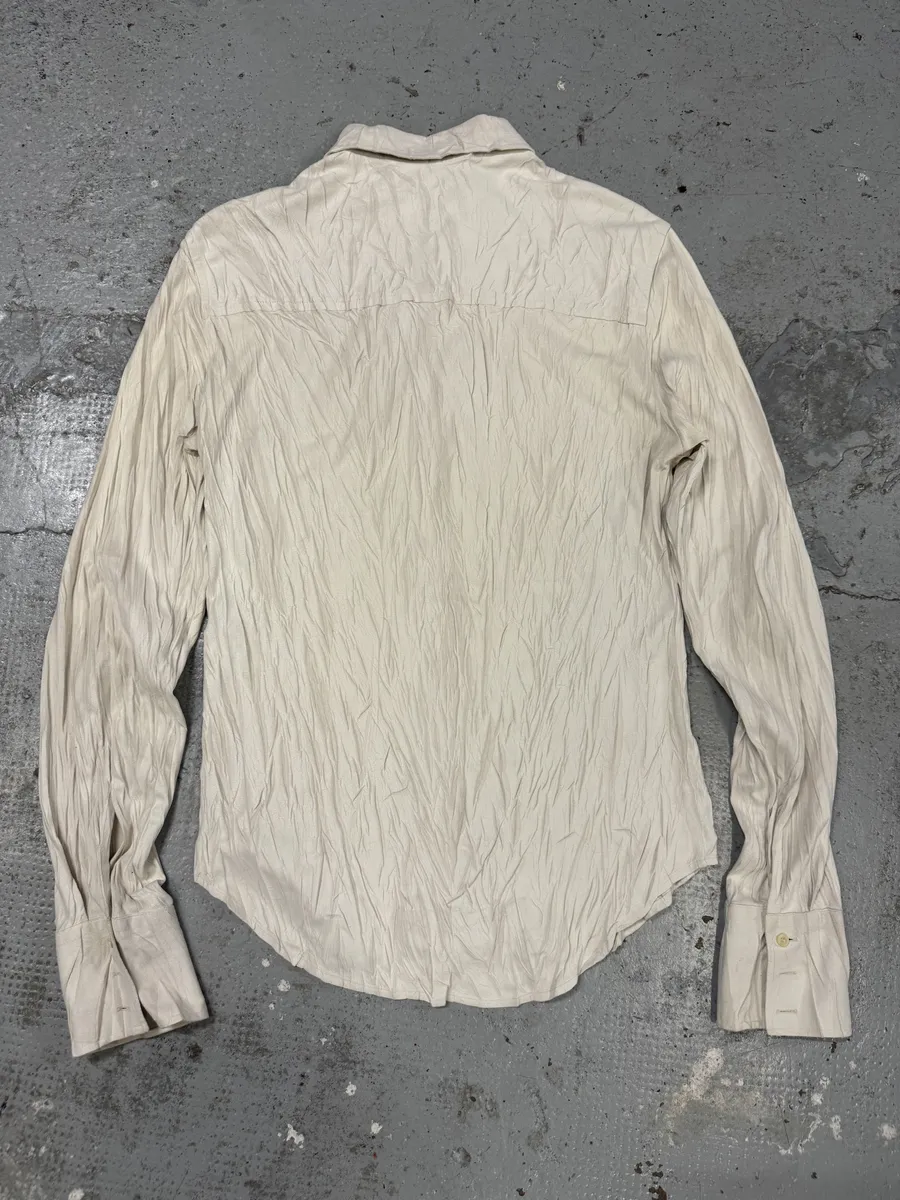2000s Cavalli Irregular White Plissed Leather Shirt - Image 4