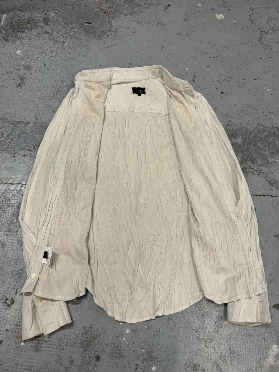 2000s Cavalli Irregular White Plissed Leather Shirt - Image 6