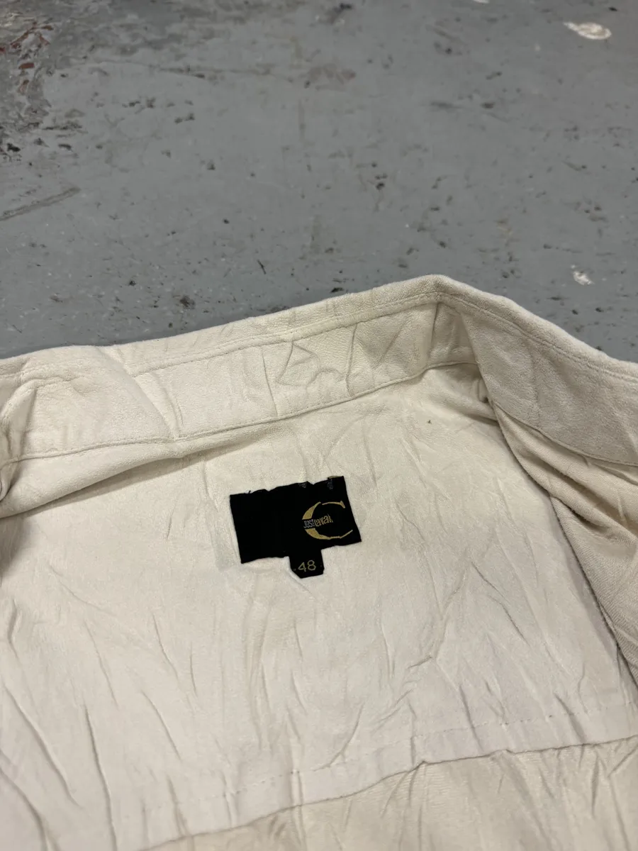2000s Cavalli Irregular White Plissed Leather Shirt - Image 8