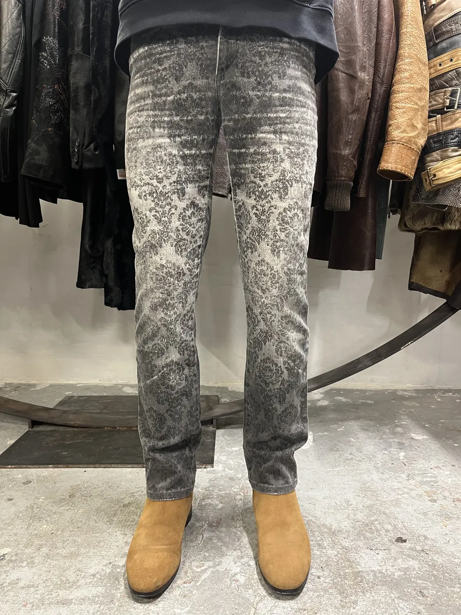 2000s Cavalli Jeans Grey Arabic Pattern Pants - Image 5