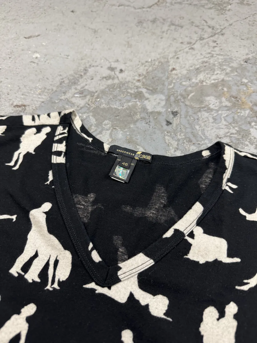 2000s Cavalli Kamasutra V Neck Black Hot Tee-Shirt - Image 6