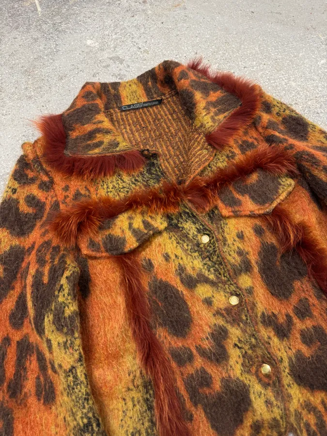 2000s Cavalli Lava Red Exotic Wool Fur Cardigan - Image 3