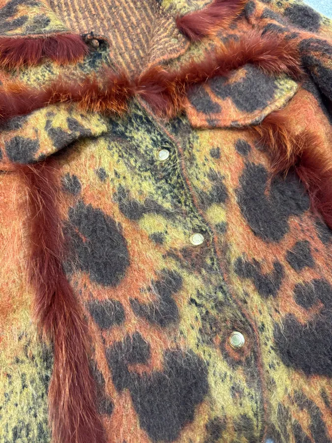 2000s Cavalli Lava Red Exotic Wool Fur Cardigan - Image 7
