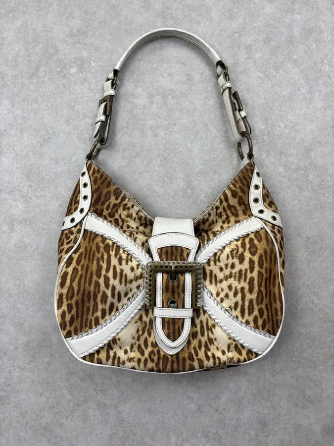 2000s Cavalli Leopard Buckle Handle Bag