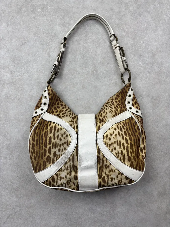 2000s Cavalli Leopard Buckle Handle Bag - Image 8