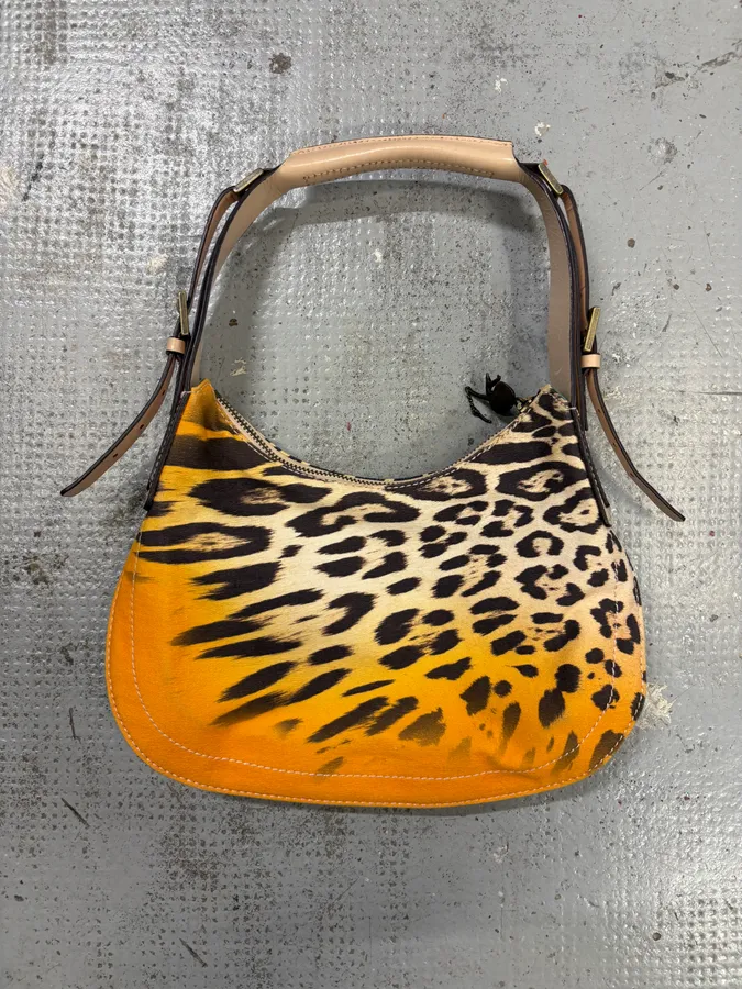 2000s Cavalli Leopard Effect Handle Orange Bag - Image 3