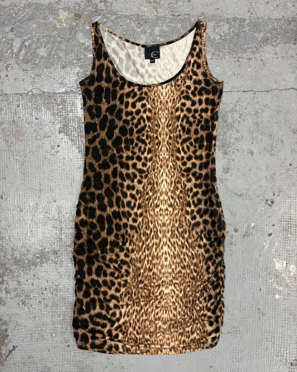 2000s Cavalli Leopard Print Camel & Black Dress - Image 2