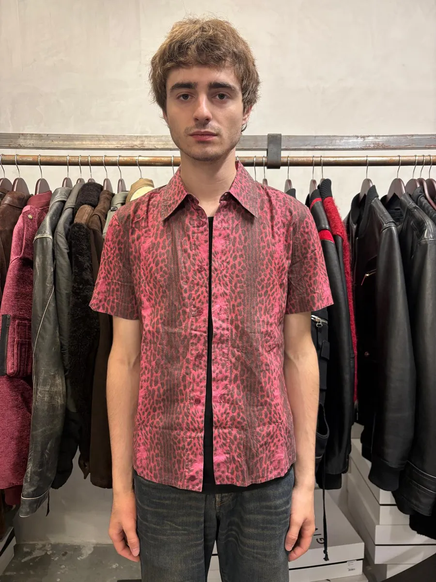 2000s Cavalli Leopard Print Red Obscure Shirt - Image 4