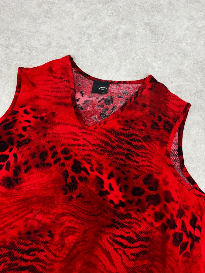 2000s Cavalli Leopard Red Tank Top - Image 5